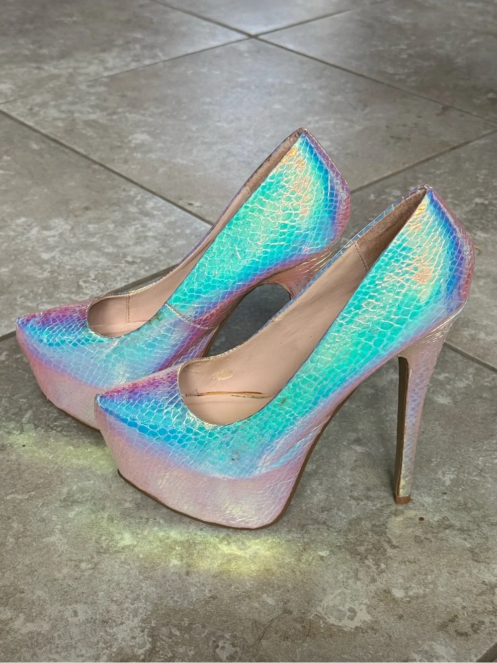 Holographic Iridescent Platform High Heels - Women